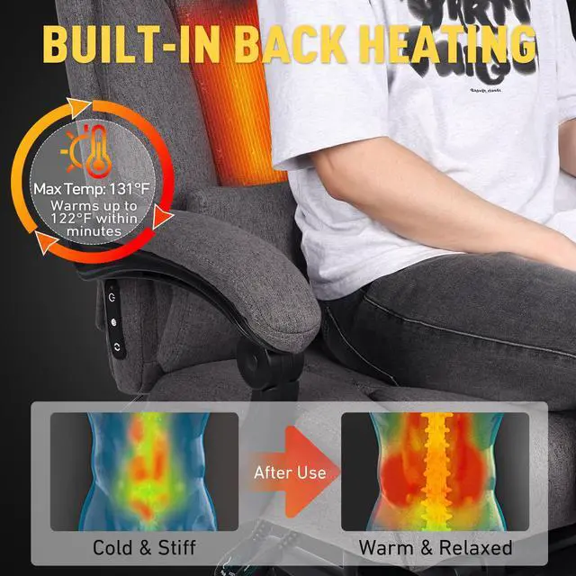 Alt view image 7 of 7 - 3D Kneading Massage Office Chair with Heat, 500 lbs Big and Tall Executive Computer Desk Recliner, Leather Electric Heated Office Chairs with Massage & Footrest, Grey