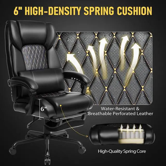 Alt view image 5 of 7 - 3D Kneading Massage Office Chair with Heat, 500 lbs Big and Tall Executive Computer Desk Recliner, Leather Electric Heated Chair with Footrest, Black