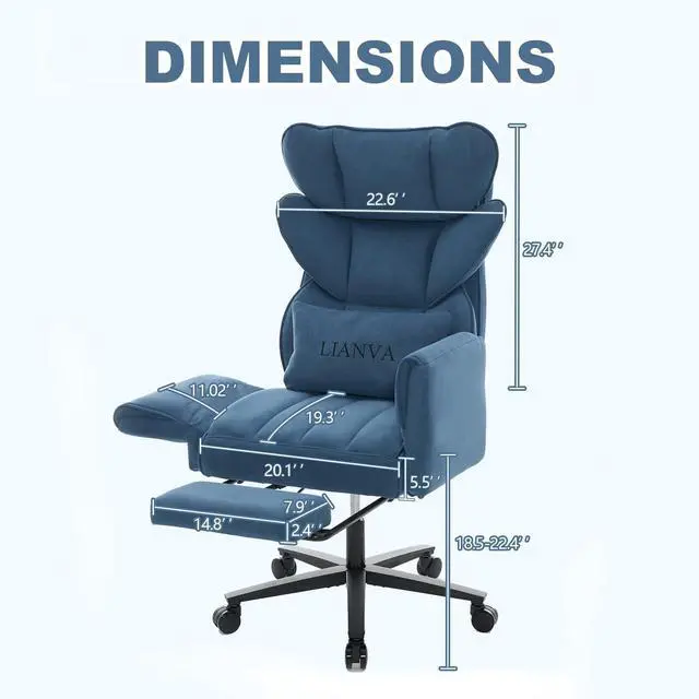 Alt view image 2 of 7 - 500LBS Big and Tall Office Chair, Ergonomic Cross Legged Desk Chair | Reclining Executive Desk Chair, High Back Computer Gaming Chair with Flip Armrests Lumbar Support Footrest,500lb Vanity Chair