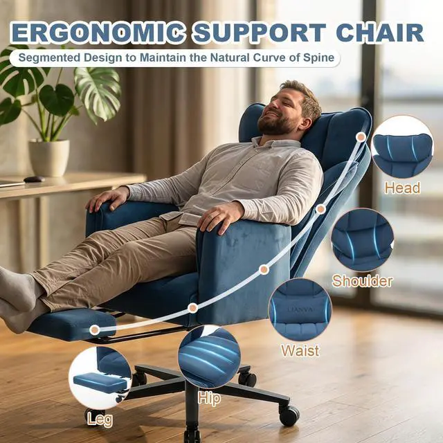 Alt view image 3 of 7 - 500LBS Big and Tall Office Chair, Ergonomic Cross Legged Desk Chair | Reclining Executive Desk Chair, High Back Computer Gaming Chair with Flip Armrests Lumbar Support Footrest,500lb Vanity Chair
