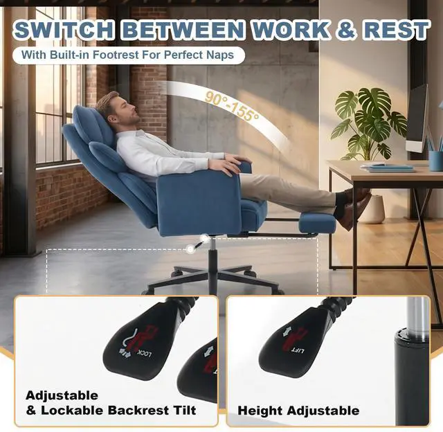 Alt view image 4 of 7 - 500LBS Big and Tall Office Chair, Ergonomic Cross Legged Desk Chair | Reclining Executive Desk Chair, High Back Computer Gaming Chair with Flip Armrests Lumbar Support Footrest,500lb Vanity Chair