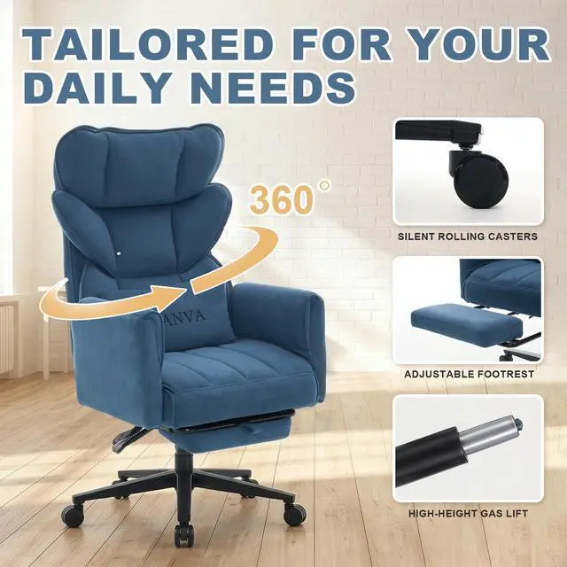 Alt view image 7 of 7 - 500LBS Big and Tall Office Chair, Ergonomic Cross Legged Desk Chair | Reclining Executive Desk Chair, High Back Computer Gaming Chair with Flip Armrests Lumbar Support Footrest,500lb Vanity Chair