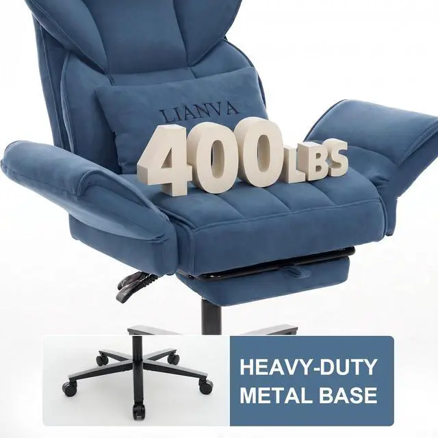 Alt view image 6 of 7 - 500LBS Big and Tall Office Chair, Ergonomic Cross Legged Desk Chair | Reclining Executive Desk Chair, High Back Computer Gaming Chair with Flip Armrests Lumbar Support Footrest,500lb Vanity Chair