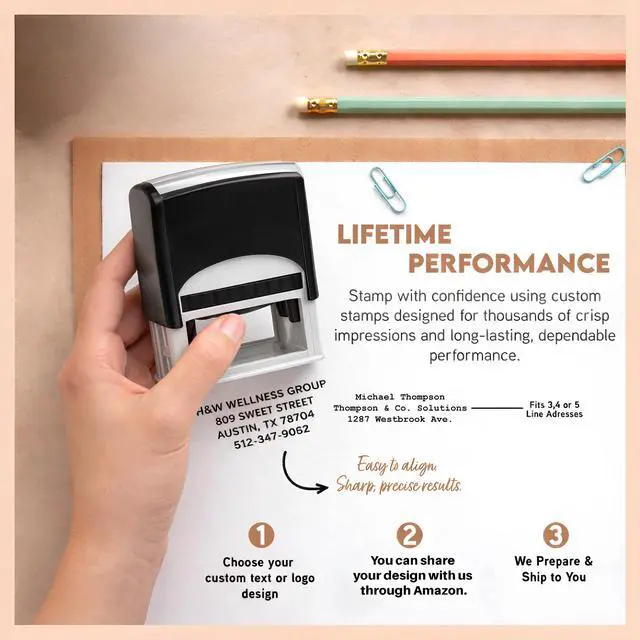 Alt view image 5 of 7 - Custom Self-Inking Rubber Stamp Personalized Stamp with Multiple Ink Colors and Font Styles for Address, Business, Office Mail and Crafts (Medium)