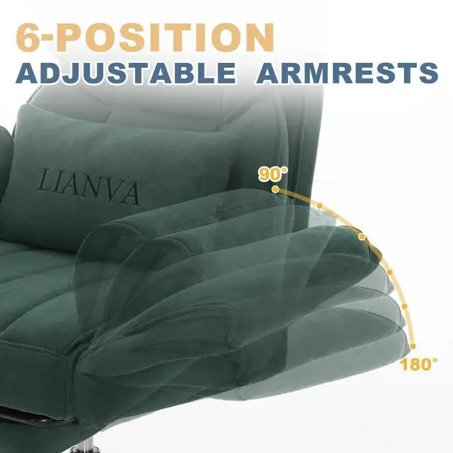 Alt view image 4 of 7 - Big and Tall Office Chair, Reclining Executive Desk Chair, Cross Legged Ergonomic High Back Computer Gaming Chair with Flip Armrests Lumbar Support Footrest, Green Vanity Chair