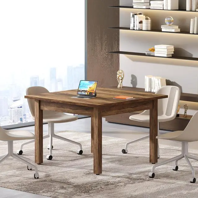 Alt view image 3 of 7 - 39'' Square Conference Table, Small Wooden Meeting Room Table | Industrial Seminar Tables for 4 People,Free Combination Businessfor Conference Room Boardroom