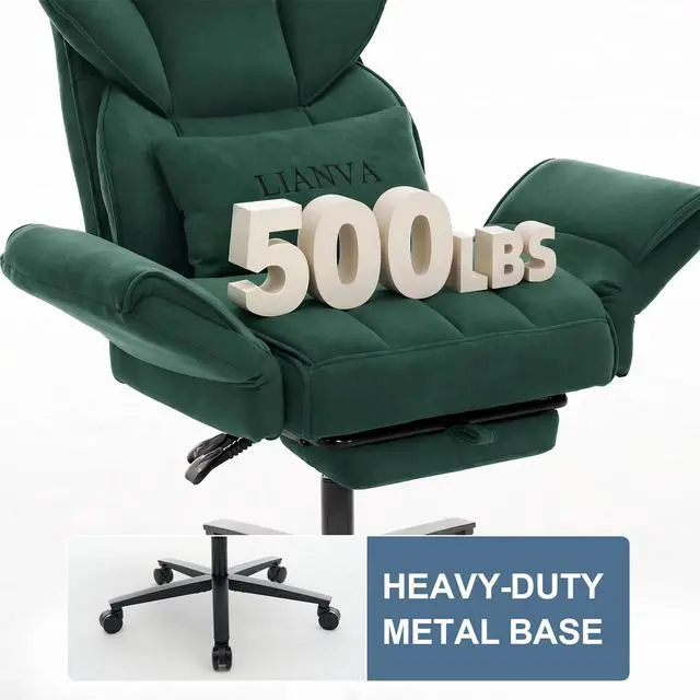 Alt view image 5 of 7 - Big and Tall Office Chair, Reclining Executive Desk Chair, Cross Legged Ergonomic High Back Computer Gaming Chair with Flip Armrests Lumbar Support Footrest, Green Vanity Chair