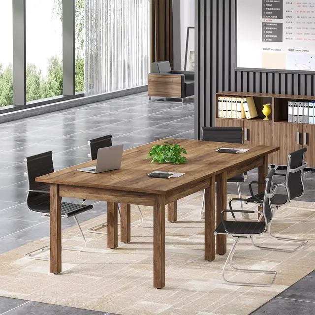 Alt view image 4 of 7 - 39'' Square Conference Table, Small Wooden Meeting Room Table | Industrial Seminar Tables for 4 People,Free Combination Businessfor Conference Room Boardroom