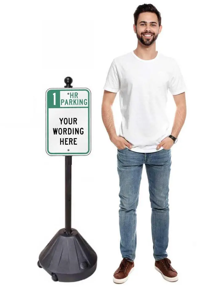 Main image of Tip-and-Roll Portable Sign Pole II, 1-Pack (48" tall, Black Base, Includes Custom Printed Signage)