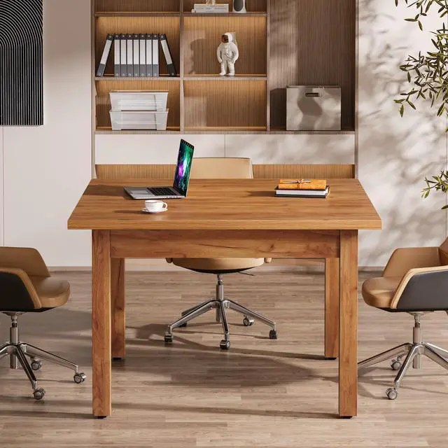 Alt view image 2 of 7 - 39'' Square Conference Table, Small Wooden Meeting Room Table | Industrial Seminar Tables for 4 People,Free Combination Businessfor Conference Room Boardroom