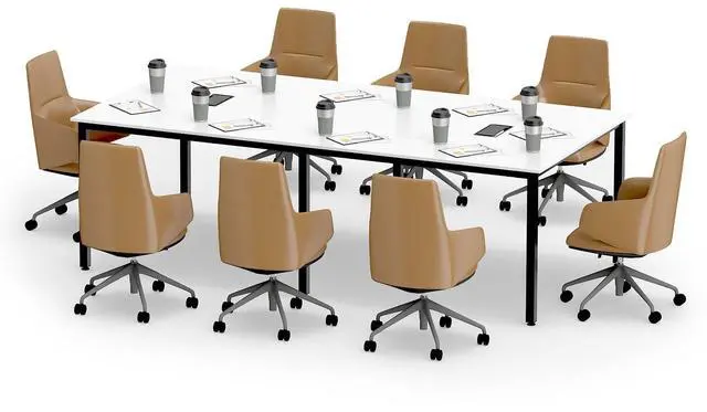 Main image of 8 FT Conference Table, 95" x 48" Rectangle Office Computer Desk with Heavy-Duty Metal Frame, 2 Cable Grommets, Modern Seminar Table for Meeting Room, Boardroom (White,1)