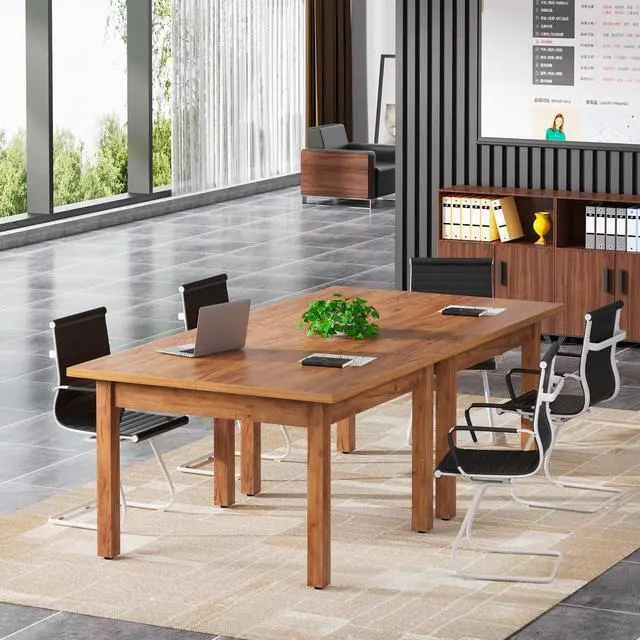 Alt view image 3 of 7 - 39'' Square Conference Table, Small Wooden Meeting Room Table | Industrial Seminar Tables for 4 People,Free Combination Businessfor Conference Room Boardroom