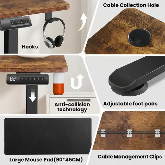 Alt view image 7 of 7 - 63x5in L Shaped Reversible Standing Desk with Outlets & Mouse Pad | Electric Stand Up Desk Adjustable Height, Corner Home Office Writing Gaming Computer Workstation, Rustic Brown