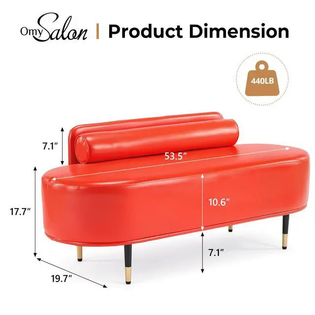 Alt view image 2 of 7 - Waiting Room Bench with Low Back, 53.5" Office Guest Chair, Faux Leather Upholstered Reception Seating, Lobby Bench for Beauty Salon Barbershop Airport Bank Hall Room Conference