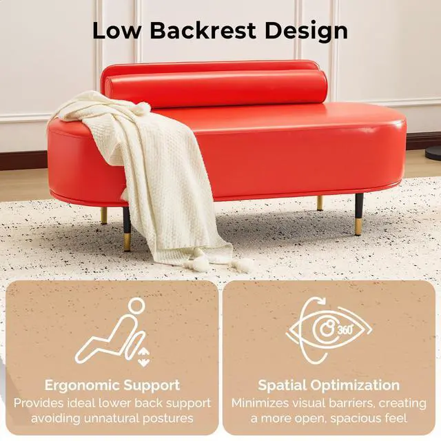 Alt view image 4 of 7 - Waiting Room Bench with Low Back, 53.5" Office Guest Chair, Faux Leather Upholstered Reception Seating, Lobby Bench for Beauty Salon Barbershop Airport Bank Hall Room Conference