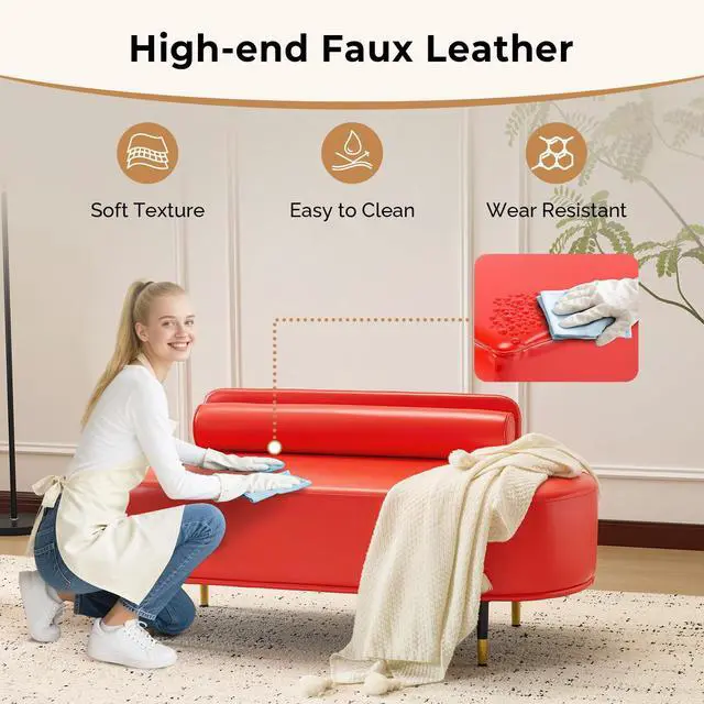 Alt view image 6 of 7 - Waiting Room Bench with Low Back, 53.5" Office Guest Chair, Faux Leather Upholstered Reception Seating, Lobby Bench for Beauty Salon Barbershop Airport Bank Hall Room Conference