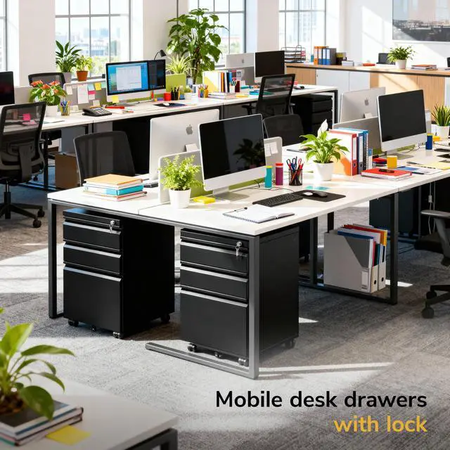 Alt view image 5 of 7 - 3 Drawer File Cabinet with Lock and Wheels, Heavy-Duty Steel Rolling Drawer Cabinet, Fully Assembled Under Desk Filing Cabinet for Home Office Storage, 15.3" W x 19.75" D x 24.5" H, Black