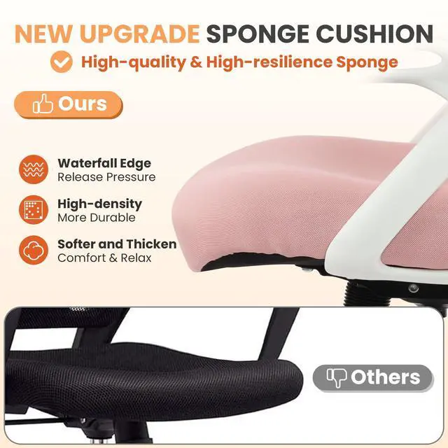 Alt view image 3 of 7 - Drafting Chair Tall Office, Ergonomic Standing Desk Stool Adjustable Big and Tall Drafting Office Chair with Flip-Up Armrests, Mesh, Pink