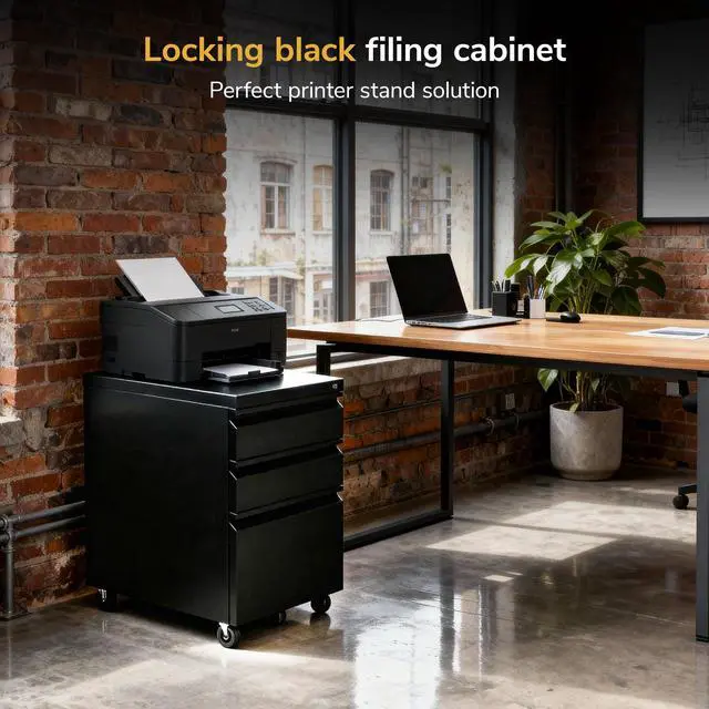 Alt view image 6 of 7 - 3 Drawer File Cabinet with Lock and Wheels, Heavy-Duty Steel Rolling Drawer Cabinet, Fully Assembled Under Desk Filing Cabinet for Home Office Storage, 15.3" W x 19.75" D x 24.5" H, Black