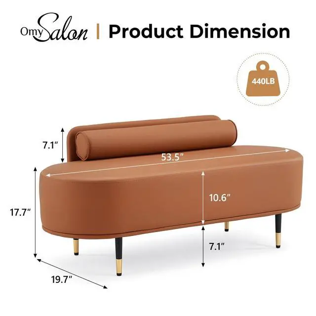 Alt view image 2 of 7 - Waiting Room Bench with Low Back, 53.5" Office Guest Chair, Faux Leather Upholstered Reception Seating, Lobby Bench for Beauty Salon Barbershop Airport Bank Hall Room Conference