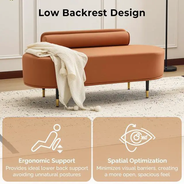 Alt view image 4 of 7 - Waiting Room Bench with Low Back, 53.5" Office Guest Chair, Faux Leather Upholstered Reception Seating, Lobby Bench for Beauty Salon Barbershop Airport Bank Hall Room Conference