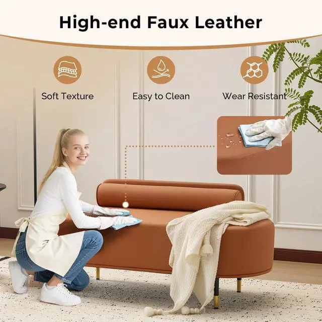 Alt view image 6 of 7 - Waiting Room Bench with Low Back, 53.5" Office Guest Chair, Faux Leather Upholstered Reception Seating, Lobby Bench for Beauty Salon Barbershop Airport Bank Hall Room Conference