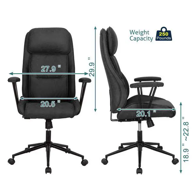 Alt view image 2 of 7 - High Back Office Desk Chair,Ergonomic Reclining Office Chair,Modern Swivel Computer Chair,Conference Room Chairs,Black Leather Chair with Lumbar Support,330lbs