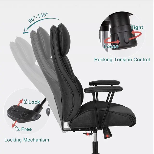 Alt view image 4 of 7 - High Back Office Desk Chair,Ergonomic Reclining Office Chair,Modern Swivel Computer Chair,Conference Room Chairs,Black Leather Chair with Lumbar Support,330lbs