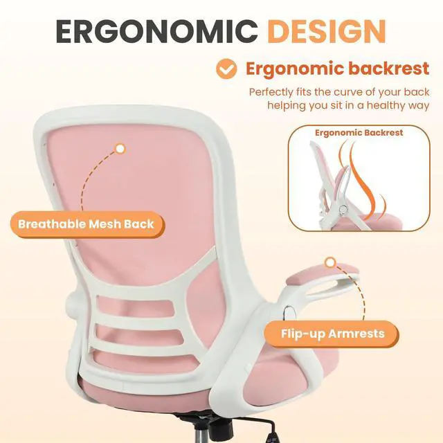 Alt view image 4 of 7 - Drafting Chair Tall Office, Ergonomic Standing Desk Stool Adjustable Big and Tall Drafting Office Chair with Flip-Up Armrests, Mesh, Pink