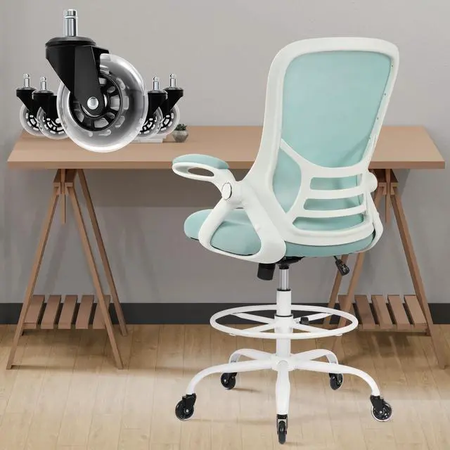 Main image of Drafting Chair Tall Office, Ergonomic Standing Desk Stool Adjustable Drafting Chair Big Tall Drafting Office Chair Blue