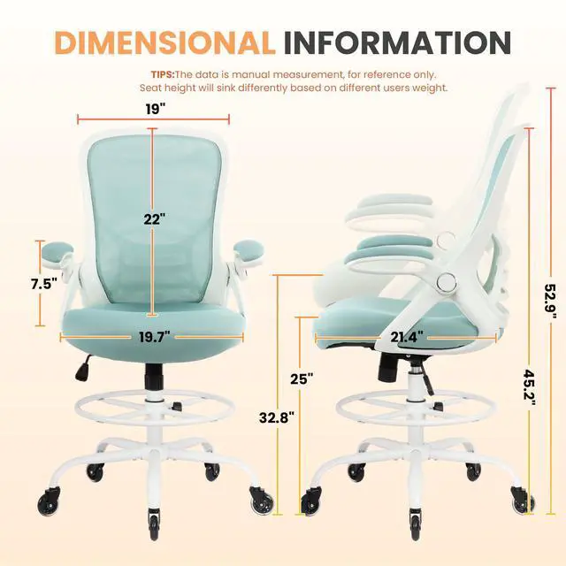 Alt view image 3 of 7 - Drafting Chair Tall Office, Ergonomic Standing Desk Stool Adjustable Drafting Chair Big Tall Drafting Office Chair Blue