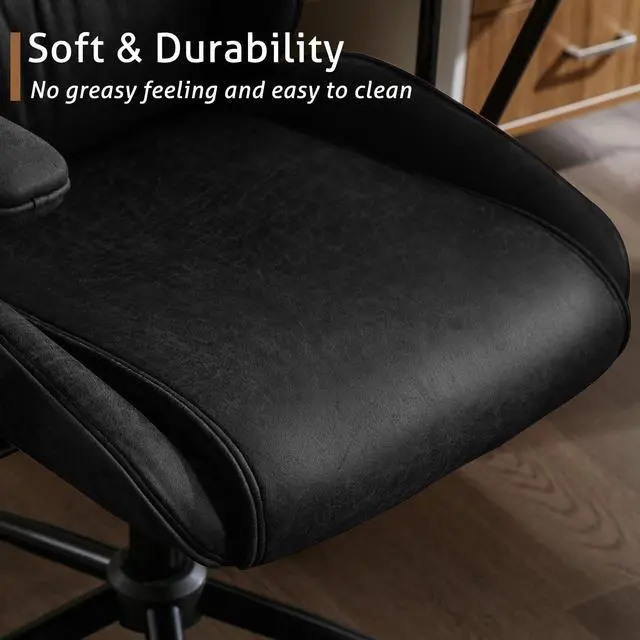 Alt view image 6 of 7 - High Back Office Desk Chair,Ergonomic Reclining Office Chair,Modern Swivel Computer Chair,Conference Room Chairs,Black Leather Chair with Lumbar Support,330lbs