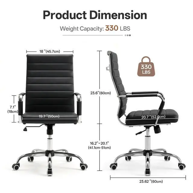 Alt view image 2 of 7 - Ergonomic Office Desk Chair, Modern PU Leather Conference Room Table Chairs Ribbed, High Back Executive Swivel Rolling Chair for Home, Office