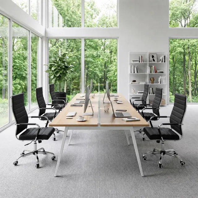 Alt view image 3 of 7 - Ergonomic Office Desk Chair, Modern PU Leather Conference Room Table Chairs Ribbed, High Back Executive Swivel Rolling Chair for Home, Office
