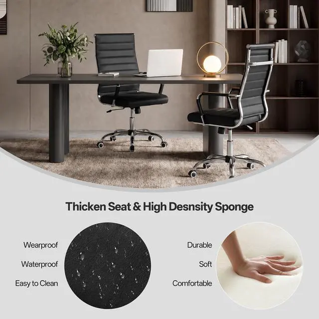 Alt view image 4 of 7 - Ergonomic Office Desk Chair, Modern PU Leather Conference Room Table Chairs Ribbed, High Back Executive Swivel Rolling Chair for Home, Office