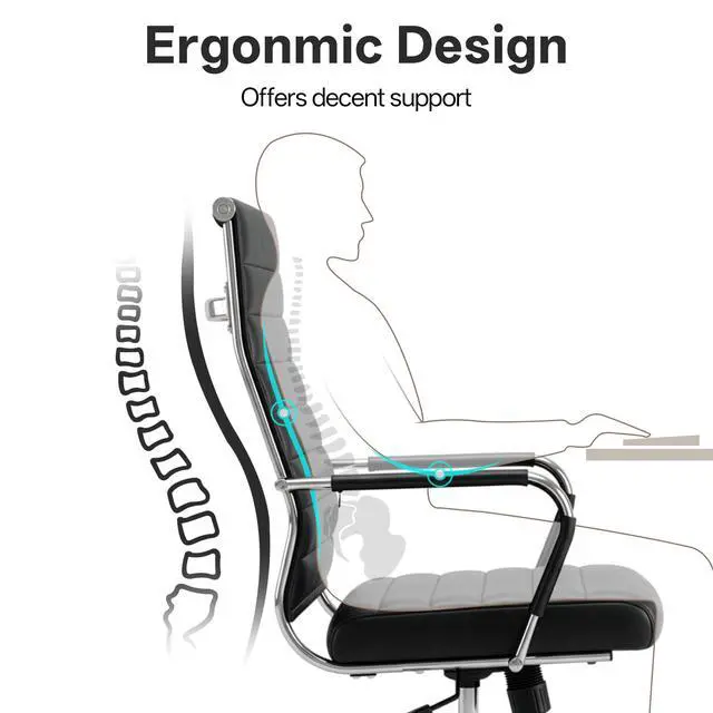 Alt view image 5 of 7 - Ergonomic Office Desk Chair, Modern PU Leather Conference Room Table Chairs Ribbed, High Back Executive Swivel Rolling Chair for Home, Office