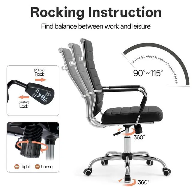 Alt view image 6 of 7 - Ergonomic Office Desk Chair, Modern PU Leather Conference Room Table Chairs Ribbed, High Back Executive Swivel Rolling Chair for Home, Office