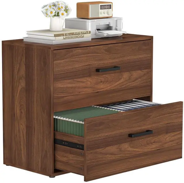 Main image of File Cabinet, 2 Drawer Lateral Filing Cabinets, Wide Office File Cabinet with Drawer for Hanging Files/Letter Size, Wood File Cabinets for Home Office School, Assembly Required, Walnut