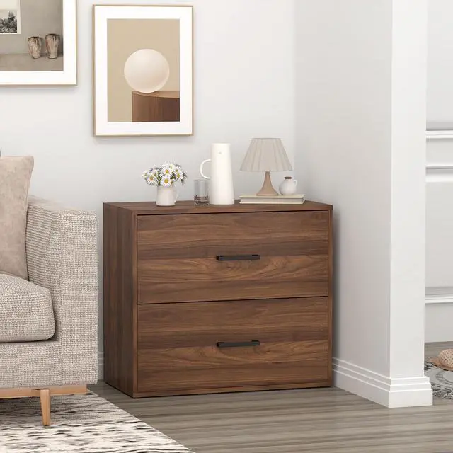 Alt view image 2 of 7 - File Cabinet, 2 Drawer Lateral Filing Cabinets, Wide Office File Cabinet with Drawer for Hanging Files/Letter Size, Wood File Cabinets for Home Office School, Assembly Required, Walnut