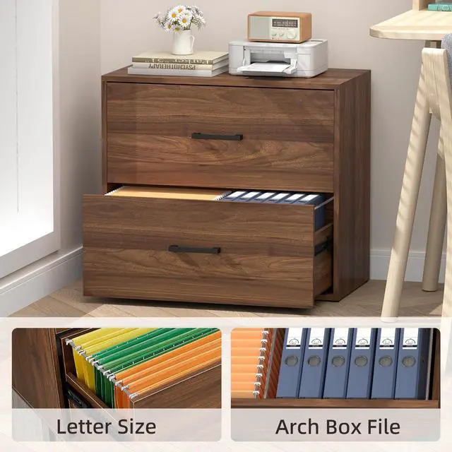 Alt view image 5 of 7 - File Cabinet, 2 Drawer Lateral Filing Cabinets, Wide Office File Cabinet with Drawer for Hanging Files/Letter Size, Wood File Cabinets for Home Office School, Assembly Required, Walnut
