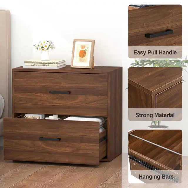 Alt view image 6 of 7 - File Cabinet, 2 Drawer Lateral Filing Cabinets, Wide Office File Cabinet with Drawer for Hanging Files/Letter Size, Wood File Cabinets for Home Office School, Assembly Required, Walnut