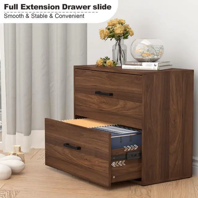 Alt view image 7 of 7 - File Cabinet, 2 Drawer Lateral Filing Cabinets, Wide Office File Cabinet with Drawer for Hanging Files/Letter Size, Wood File Cabinets for Home Office School, Assembly Required, Walnut