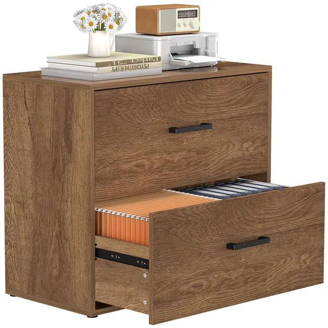 Main image of Filing Cabinets, 2 Drawer Lateral File Cabinets for Home Office, Modern Farmhouse File Cabinets with Hanging Rail for Letter Size, Large Wooden Storage Cabinets, Brown