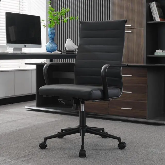 Main image of Black Conference Room Table Chairs, Ergonomic Office Desk Chair with Wheels, PU Leather Modern Chairs, High Back Executive Swivel Rolling Chair for Home, Office