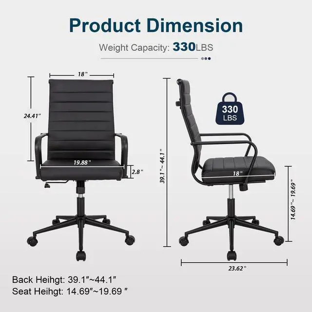 Alt view image 2 of 7 - Black Conference Room Table Chairs, Ergonomic Office Desk Chair with Wheels, PU Leather Modern Chairs, High Back Executive Swivel Rolling Chair for Home, Office