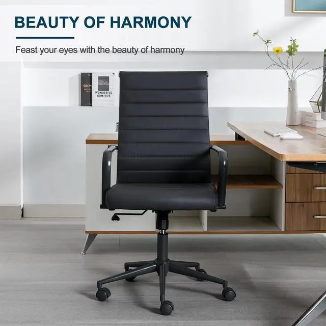 Alt view image 4 of 7 - Black Conference Room Table Chairs, Ergonomic Office Desk Chair with Wheels, PU Leather Modern Chairs, High Back Executive Swivel Rolling Chair for Home, Office