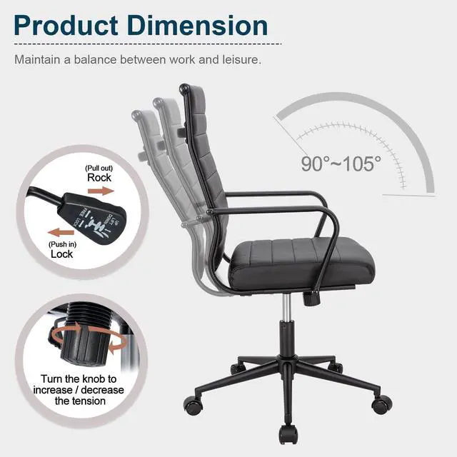 Alt view image 5 of 7 - Black Conference Room Table Chairs, Ergonomic Office Desk Chair with Wheels, PU Leather Modern Chairs, High Back Executive Swivel Rolling Chair for Home, Office