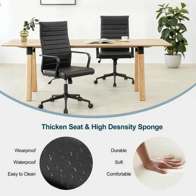 Alt view image 7 of 7 - Black Conference Room Table Chairs, Ergonomic Office Desk Chair with Wheels, PU Leather Modern Chairs, High Back Executive Swivel Rolling Chair for Home, Office