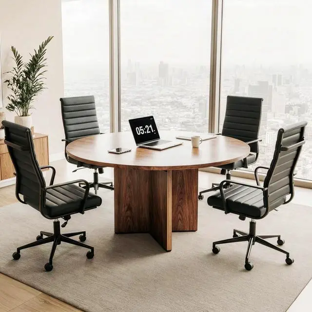 Alt view image 6 of 7 - Black Conference Room Table Chairs, Ergonomic Office Desk Chair with Wheels, PU Leather Modern Chairs, High Back Executive Swivel Rolling Chair for Home, Office
