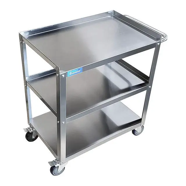 Alt view image 3 of 5 - 15 in. Wide X 24 in. Long X 33 in High | 3 Shelf Metal Utility Cart on Wheels with Handle
